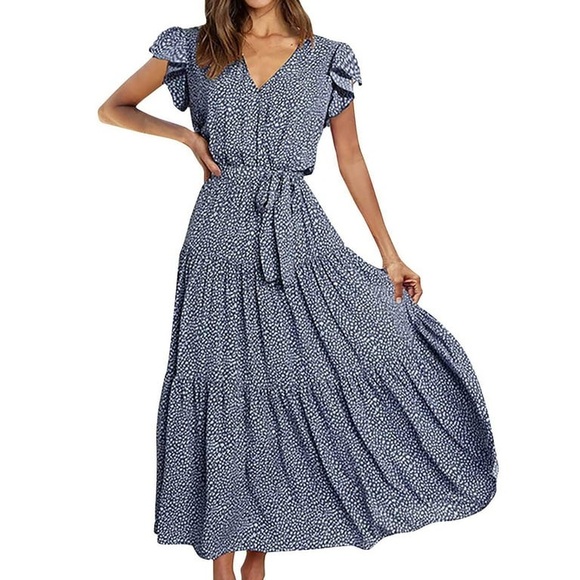 Dresses & Skirts - Navy White Leopard Print Summer Maxi Dress
